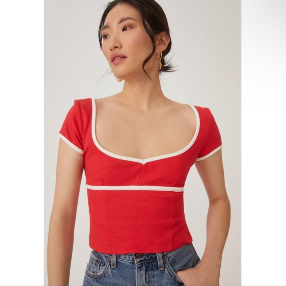 ANTHROPOLOGIE NWT MAEVE Red & White Sweetheart Strappy Back Top M